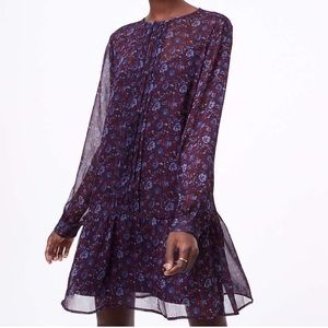NWT LOFT Floral Pleated Flounce Dress Sz M